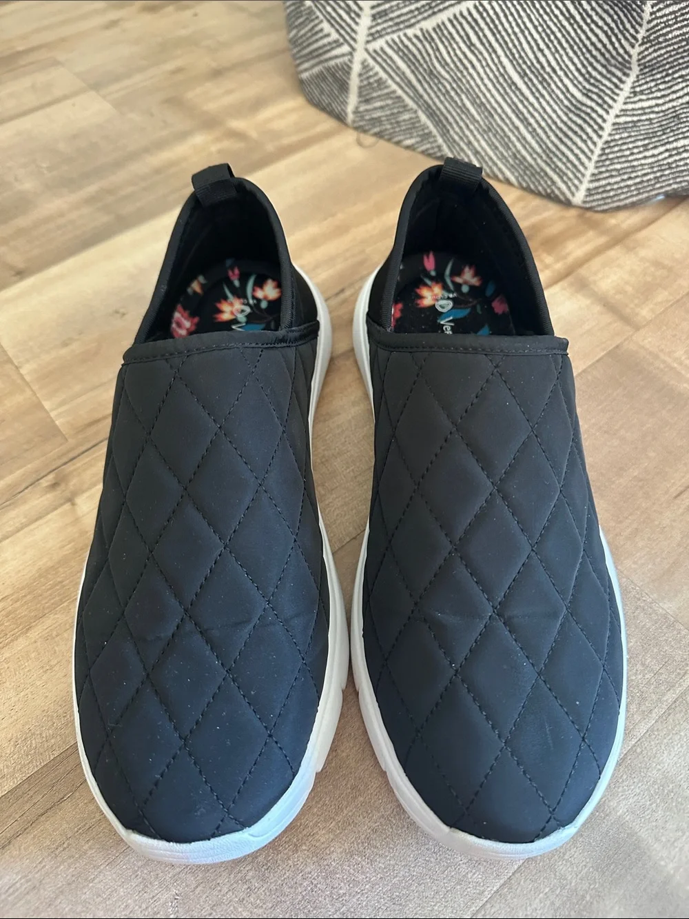Vera Bradley Black Quilted Slip-On Loafers with Floral Insole